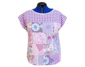 Handmade Patchwork Top, Purple Gingham, Plus Size AU 20/US 16