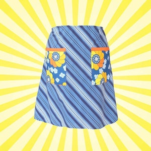 Blue Striped Skirt - AU size 22/US 18, handmade vintage fabric aline skirt, knee length skirt with pockets, plus size skirt, retro skirt