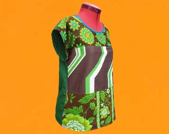 Top floral retro reciclado, camisa mod hecha a mano, talla AU 6-8