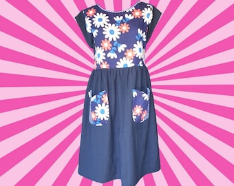Handmade Floral Smock Dress - Vintage Cotton, Pockets, AU 10/US 6