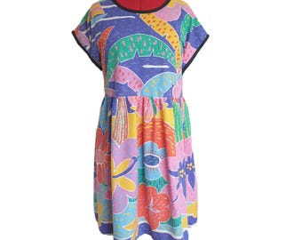 Vestido camisero vintage de algodón hecho a mano, talla AU 12-14, moda sostenible.
