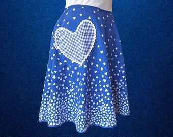 Falda bies de mantel reciclado: falda de algodón retro con forma de corazón hecha a mano, talla AU 14-16