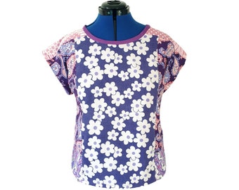 Upcycled Purple Paisley Cotton Top, Handmade AU 12/US 8