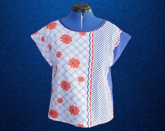 Blusa floral de seersucker hecha a mano, camisa cuadrada estilo cottagecore, talla grande