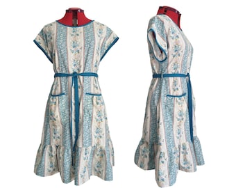 Handmade Ruffle Dress, Upcycled Vintage Sheet Fabric, Slouchy Pockets