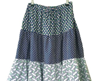 Falda escalonada reciclada hecha a mano – Falda gitana de estilo cottagecore en tallas grandes