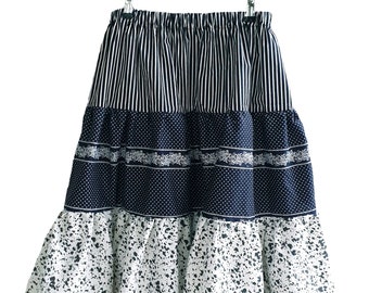 Falda gitana escalonada hecha a mano: tela vintage reciclada, talla grande