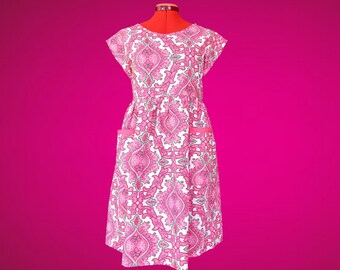 Handmade Pink Paisley Smock Dress – Recycled Cotton, AU 6/US 2
