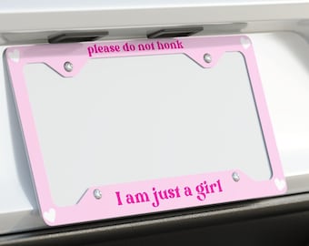 Just A Girl Cute License Plate Frame Gen Z New Driver Gifts Cute Car Accessories Girly License Plate Y2K Retro Pattern Funny License Frame