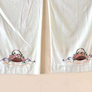 Vintage pillowcases 1960s hand embroidered flower baskets apple blossoms
