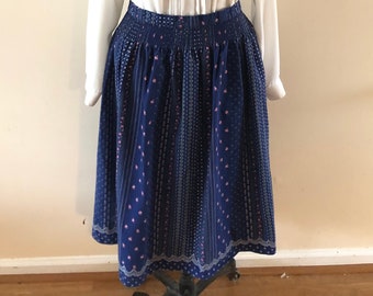 Blue calico full skirt Vintage 1980s sz M