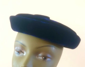 1950s Pillbox Hat blue Velvet