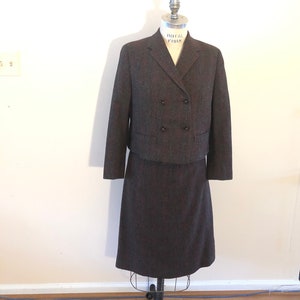 Secretary suit chocolate tweed 1960s Double Breasted Skirt Suit Sz M Petite