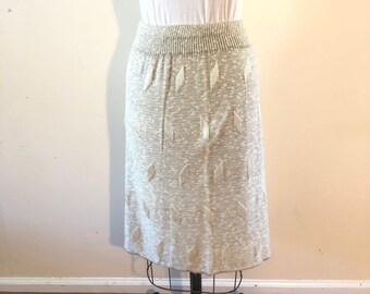 Vintage sweater wiggle skirt 1980s oatmeal knit sz m/l
