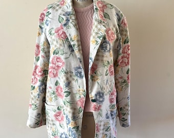 Cristin Stevens Large Floral Blazer Jacket Linen Blend Euro 