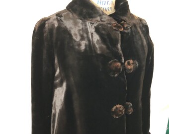 Brown Velvet Plush faux fur swing jacket Teddy coat Sz M/L