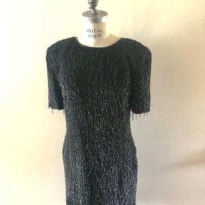 Sequined Black dress Vintage 1980s LBD beaded cocktail sz M/L