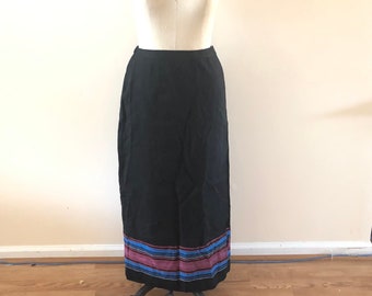 Linen Maxi Skirt  black and purple wrap 90s S/M