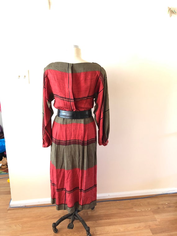 Green and Red Silk Dress Vintage 1980s Sz S - image 4