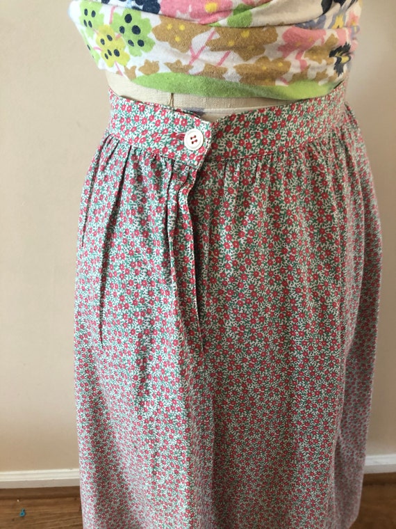 Pink calico Midi skirt Vintage 1980s - image 6