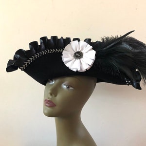 Black pirate hat wool felt tricorn- Custom Order