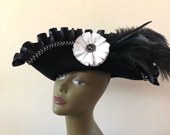 Sombrero de pirata negro de fieltro de lana tricornio - Pedido personalizado