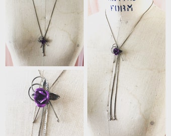 Purple Rose Silver lariat slide necklace