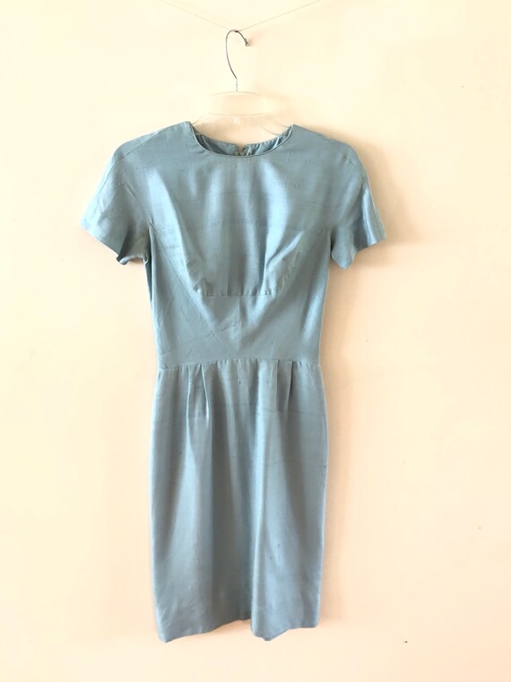 Blue Silk Dress Vintage 1950s Tabak of California