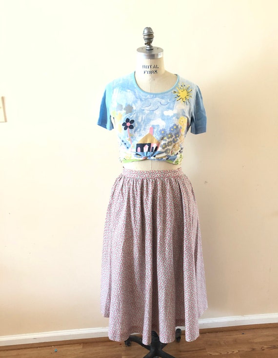 Pink calico Midi skirt Vintage 1980s - image 2