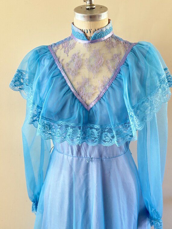 Blue 1960s Ruffled Gown sz S/M - image 8