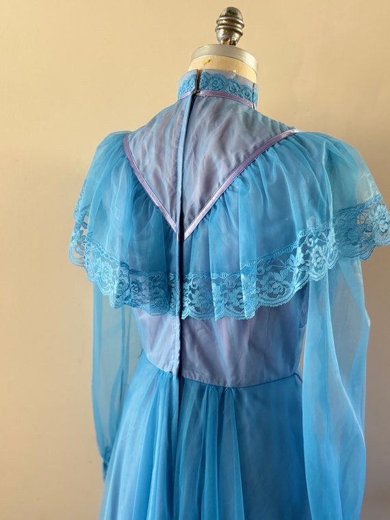 Blue 1960s Ruffled Gown sz S/M - image 9