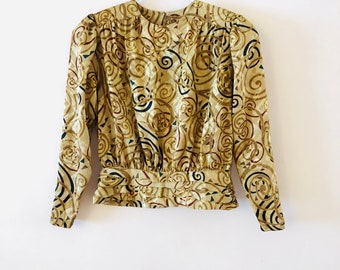 Gouden satijnen blouse jaren 80 maat M