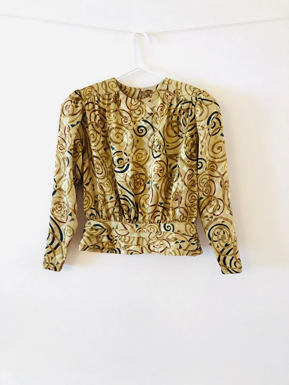 Gold Satin Blouse 1980s sz M