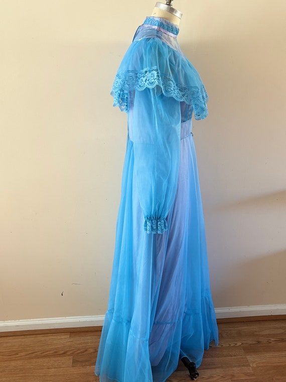 Blue 1960s Ruffled Gown sz S/M - image 3