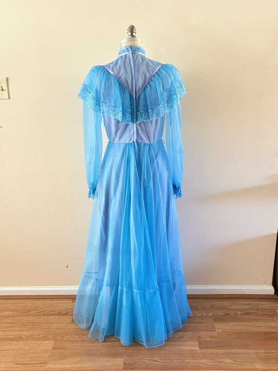 Blue 1960s Ruffled Gown sz S/M - image 7