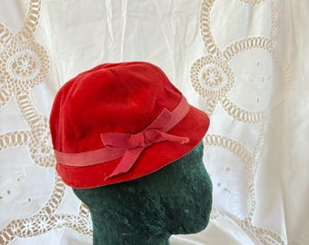 Red Velvet School Cap Vintage 1950s - Junior Dress Shop