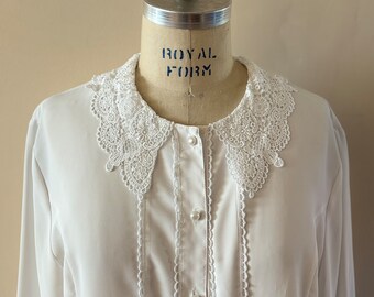 Lace collar blouse vintage 1990s Sz M/L