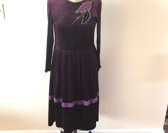 Purple Velvet dress vintage 1990s Sz XS/S