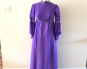 Purple Empire waist Maxi dress 1960s size XS/S