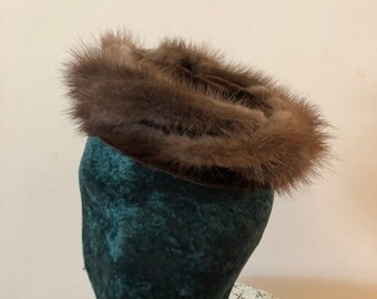 Vintage Mink Hat Brown Mink and Velvet Pillbox vintage 1960s