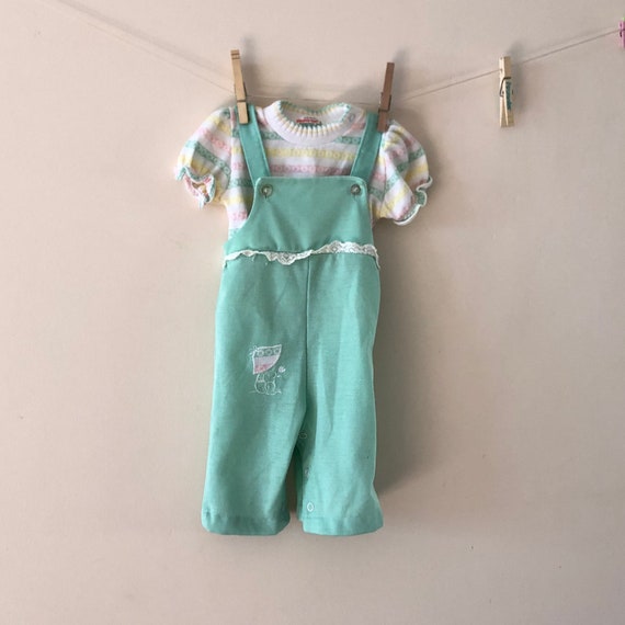 Mint Green baby Overalls sz 6 months - image 1