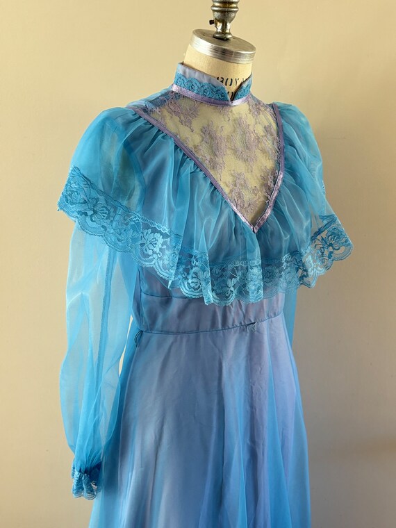 Blue 1960s Ruffled Gown sz S/M - image 1