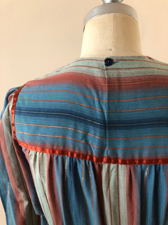 1970s Blue Cottagecore striped dress sz M - image 5