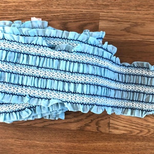 Pastel Blue White smocked ruffle trim vintage 1960s