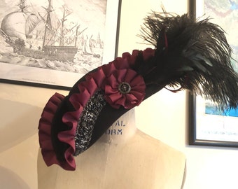 Pirate Hat Black and Burgundy Custom Order