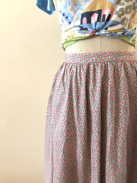 Pink calico Midi skirt Vintage 1980s - image 1