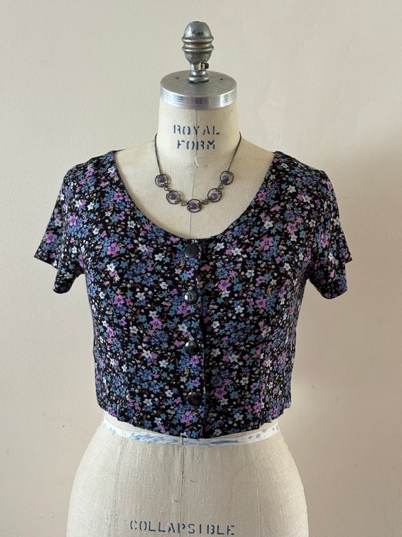 90s Floral Crop Top sz M - image 2