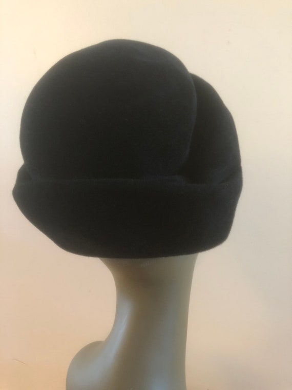 1960s Black beehive hat turban fur felt Mid centu… - image 3