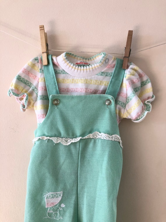 Mint Green baby Overalls sz 6 months - image 4