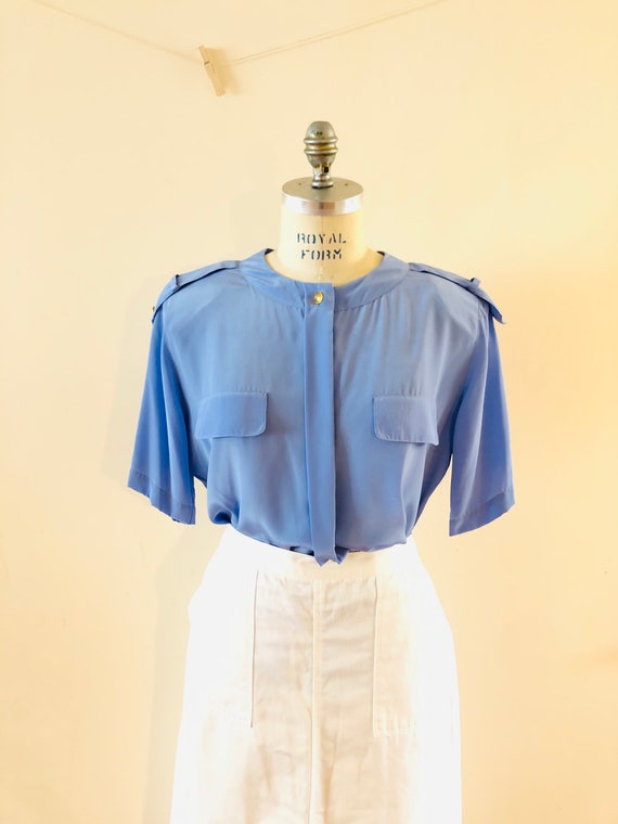 Sky Blue Short Sleeve Blouse Pierre Cardin sz 10